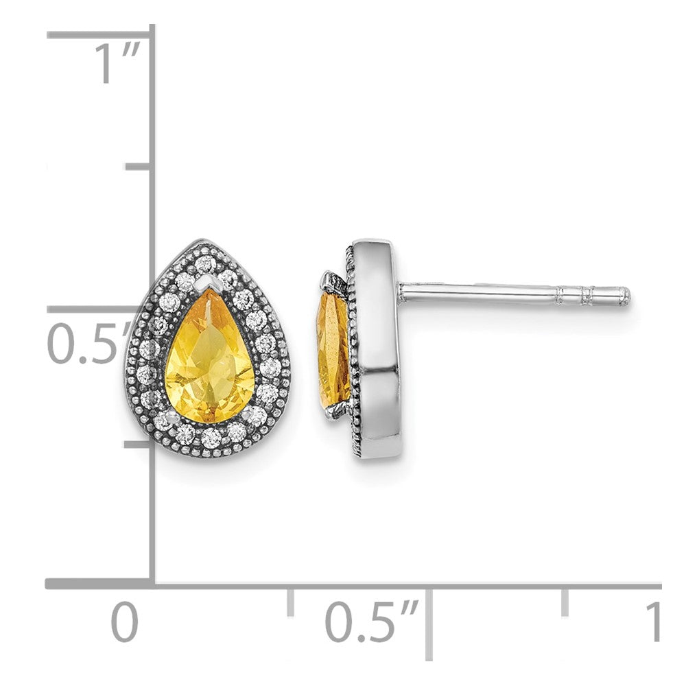 Sterling Silver Rhodium-Plated Yellow and Clear CZ Post Earrings