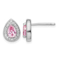 Sterling Silver Rhodium Plated Pink and Clear CZ Post Earrings