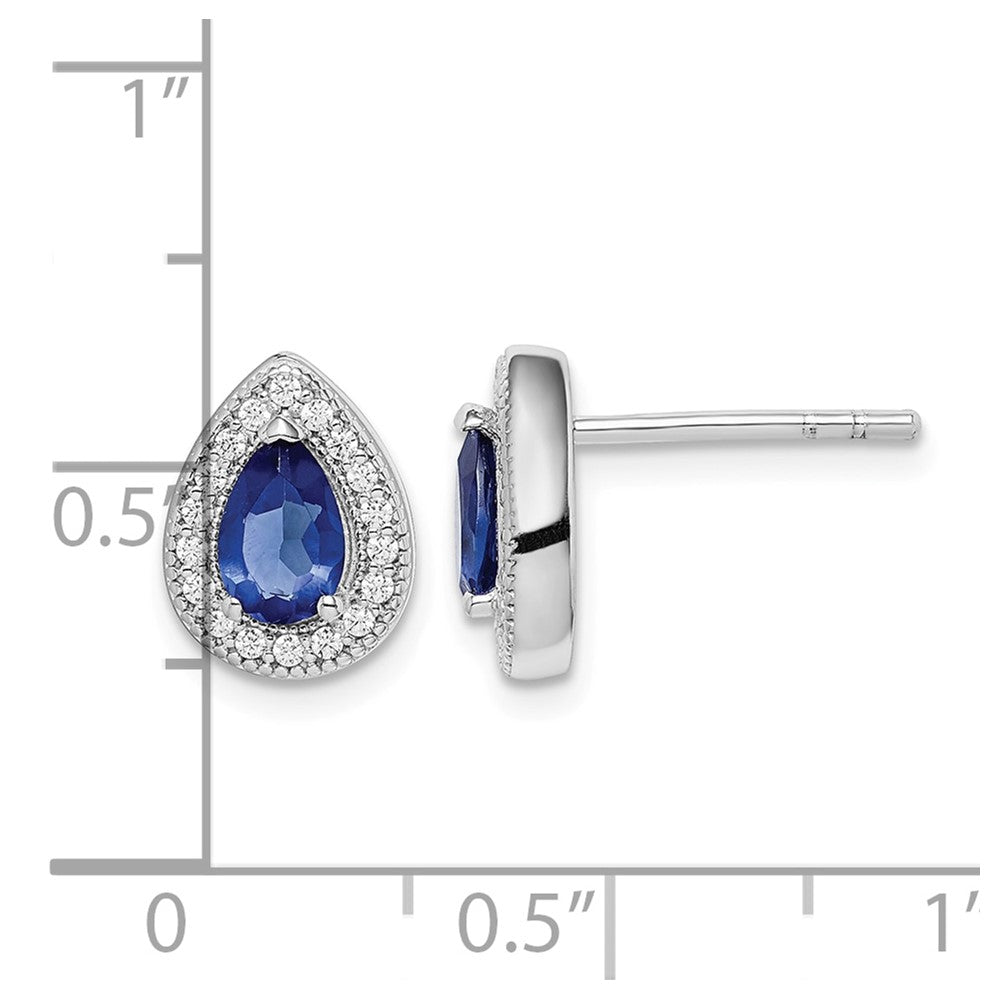 Sterling Silver Rhodium-plated Blue and Clear CZ Post Earrings