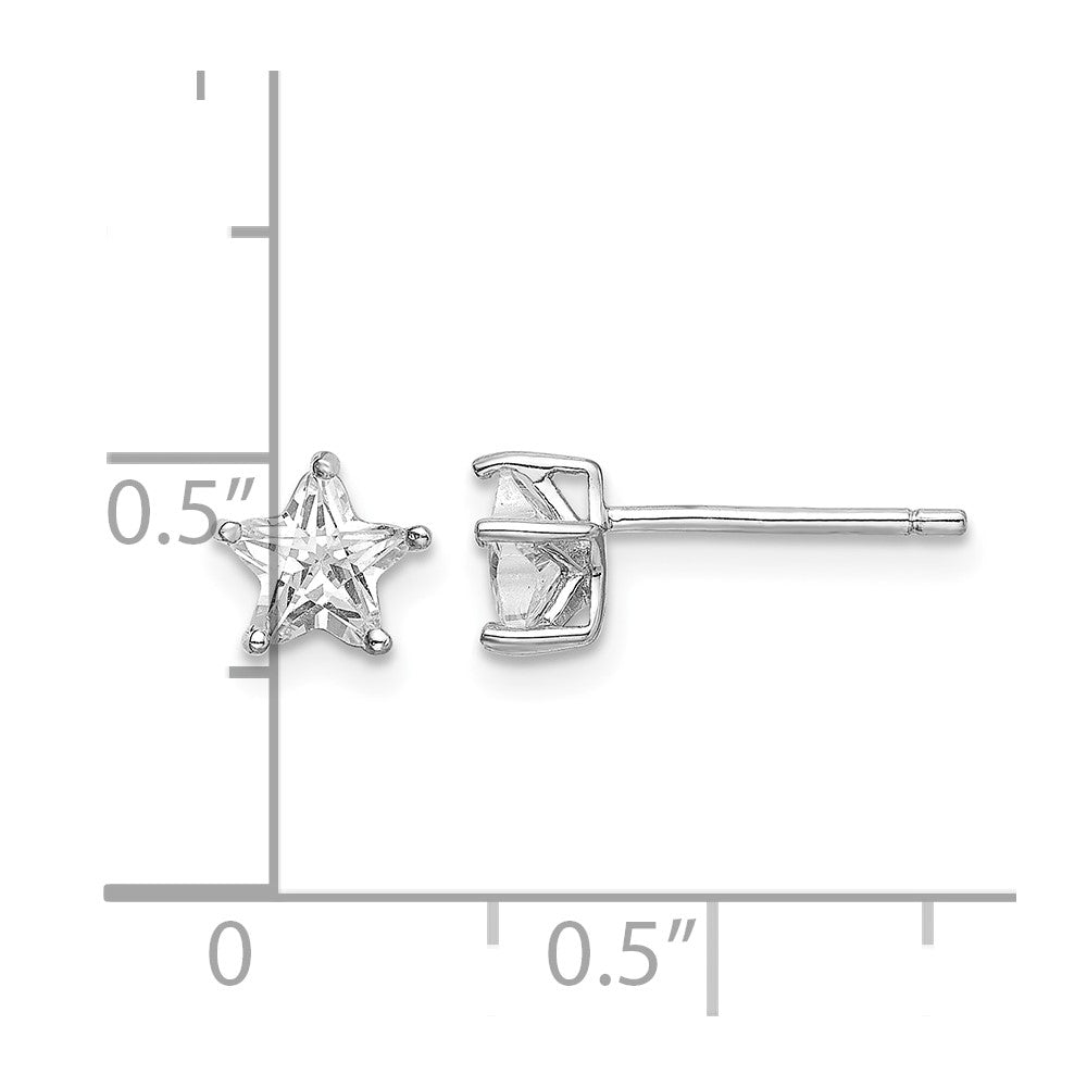 Sterling Silver Rhodium-plated 6mm CZ Star Stud Earrings