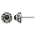 Sterling Silver Polished & Antiqued Textured Onyx Round Post Earrings