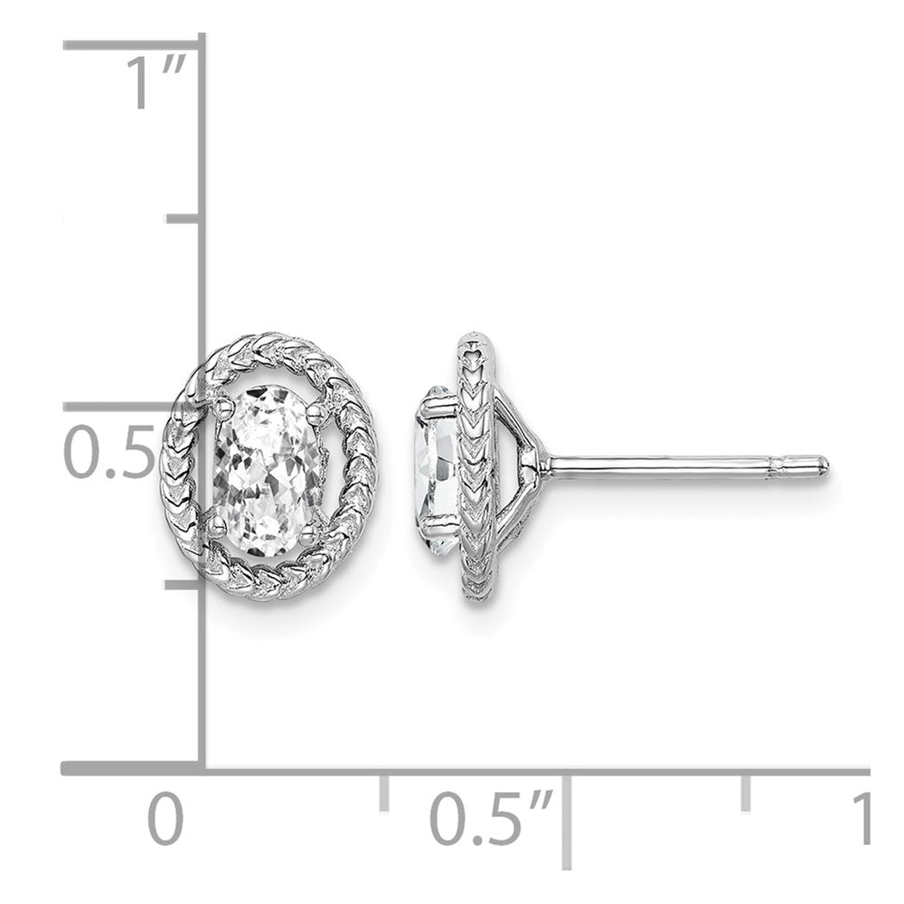 Sterling Silver Rhod-plat White Topaz Oval Post Earrings