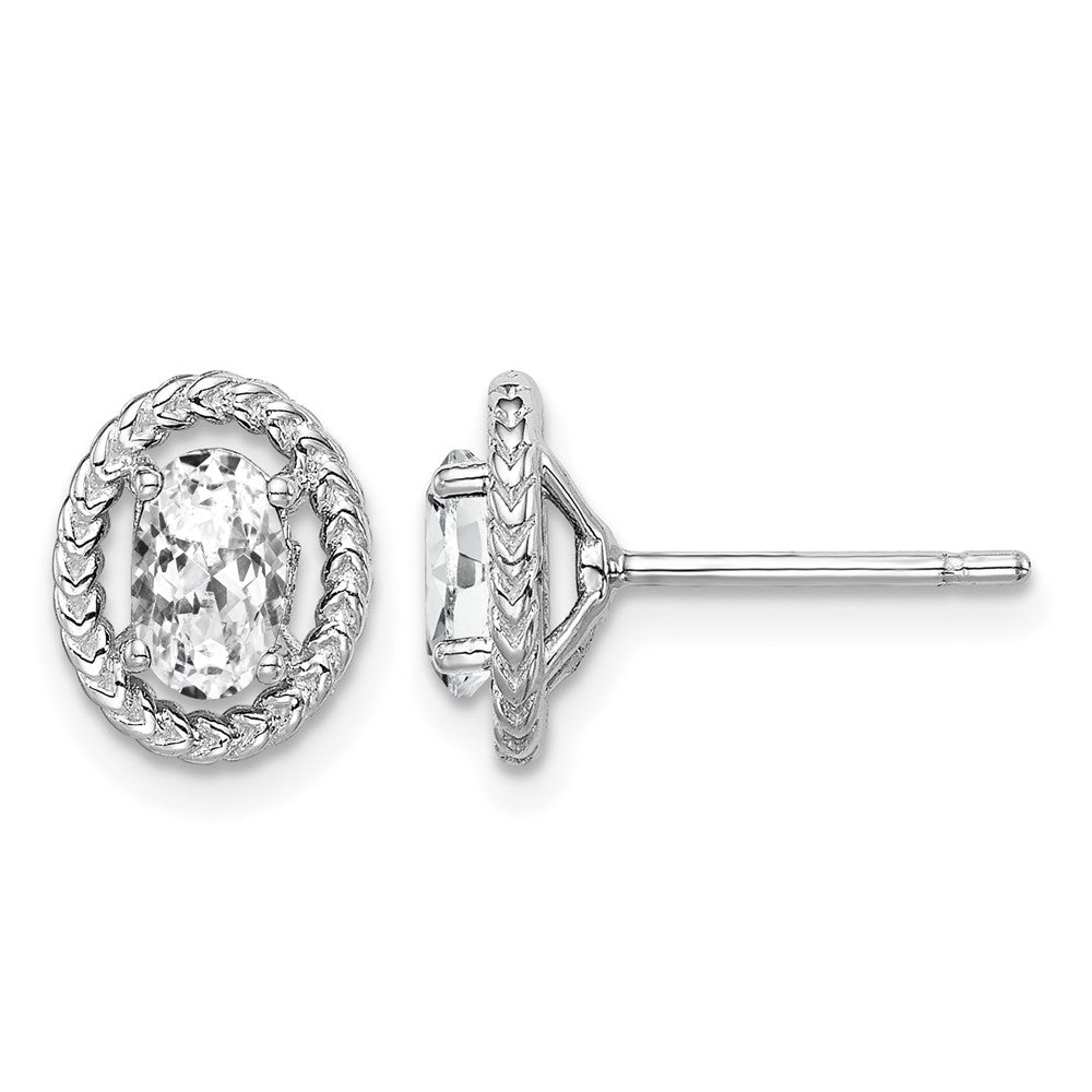 Sterling Silver Rhod-plat White Topaz Oval Post Earrings