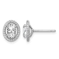 Sterling Silver Rhod-plat White Topaz Oval Post Earrings