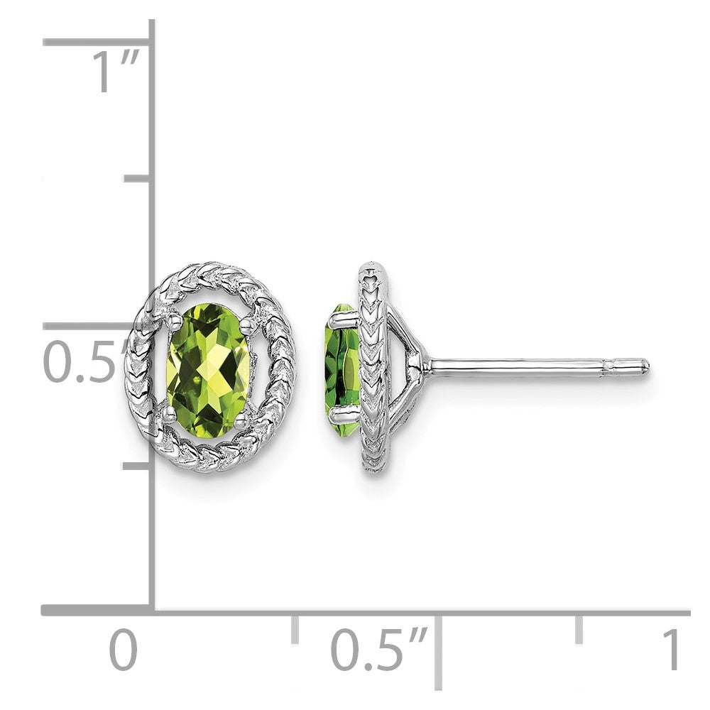 Sterling Silver Rhod-plat Peridot Oval Post Earrings