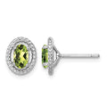 Sterling Silver Rhod-plat Peridot Oval Post Earrings
