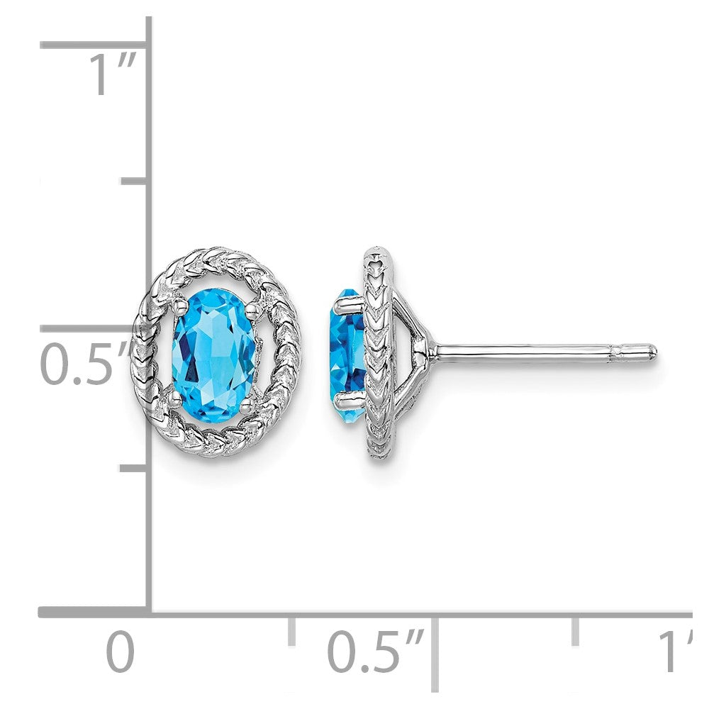 Sterling Silver Rhod-plat Light Swiss Blue Topaz Oval Post Earrings