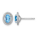 Sterling Silver Rhod-plat Light Swiss Blue Topaz Oval Post Earrings