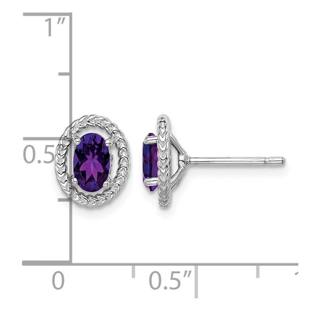 Sterling Silver Rhod-plat Amethyst Oval Post Earrings