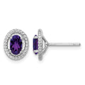 Sterling Silver Rhod-plat Amethyst Oval Post Earrings