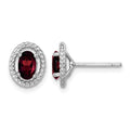 Sterling Silver Rhodium-plated Garnet Oval Post Earrings