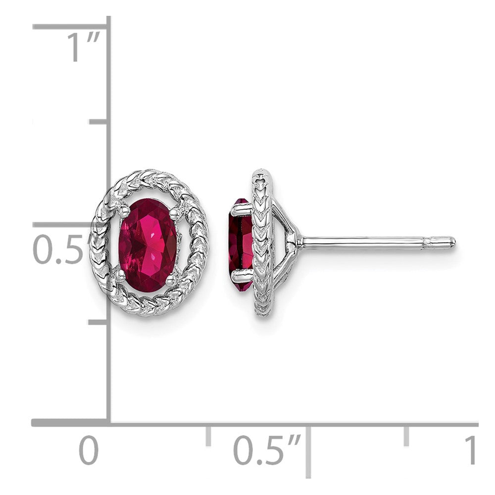 Sterling Silver Rhod-plat Created Ruby Oval Post Earrings