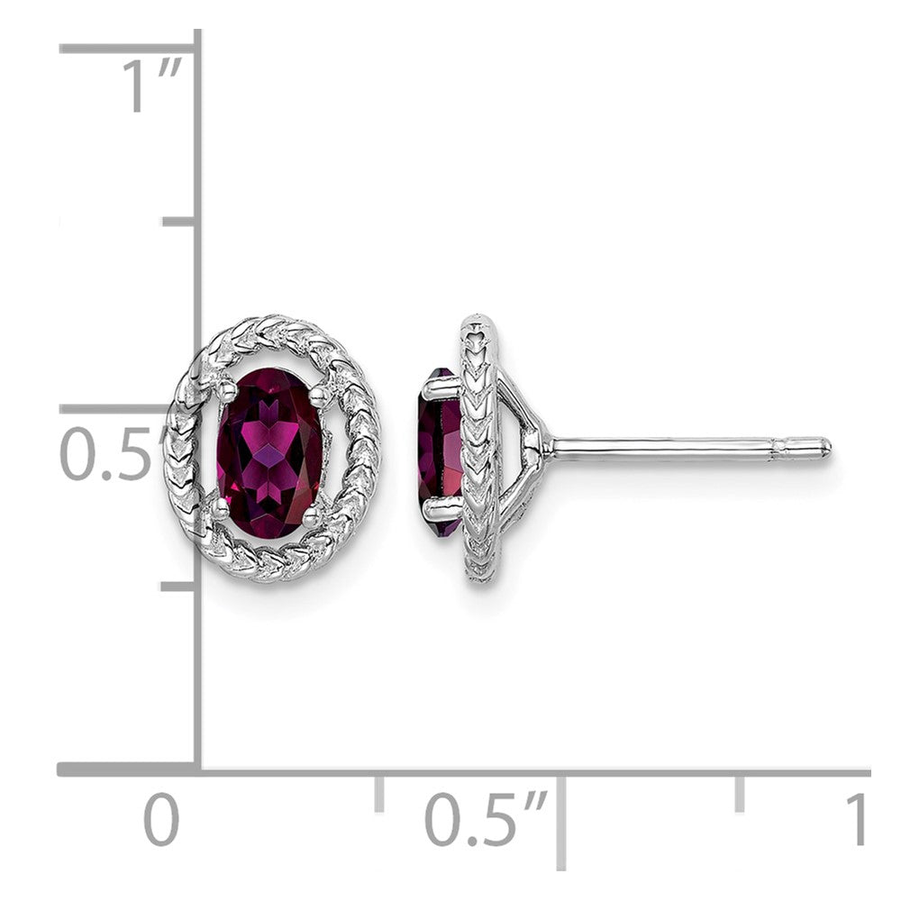 Sterling Silver Rhod-plat Rhodolite Garnet Oval Post Earrings