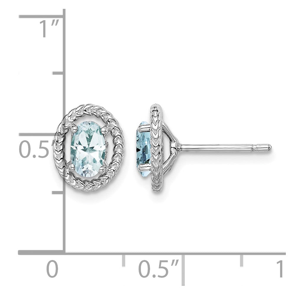 Sterling Silver Rhod-plat Aquamarine Oval Post Earrings