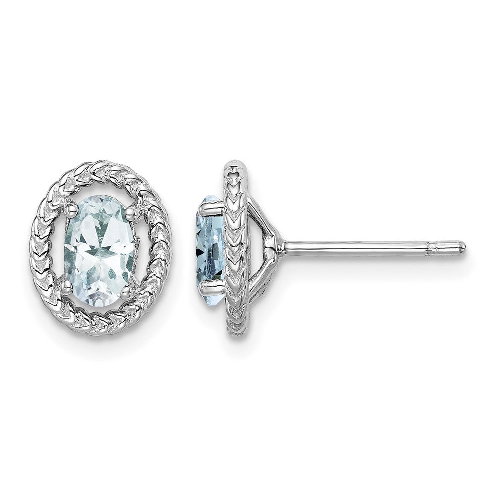 Sterling Silver Rhod-plat Aquamarine Oval Post Earrings