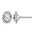 Sterling Silver Rhod-plat Aquamarine Oval Post Earrings