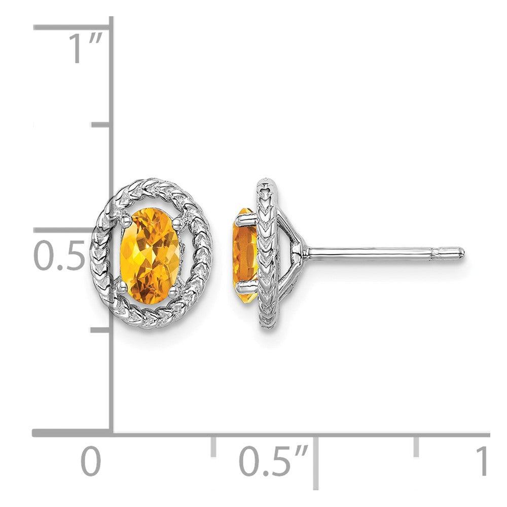 Sterling Silver Rhod-plat Citrine Oval Post Earrings