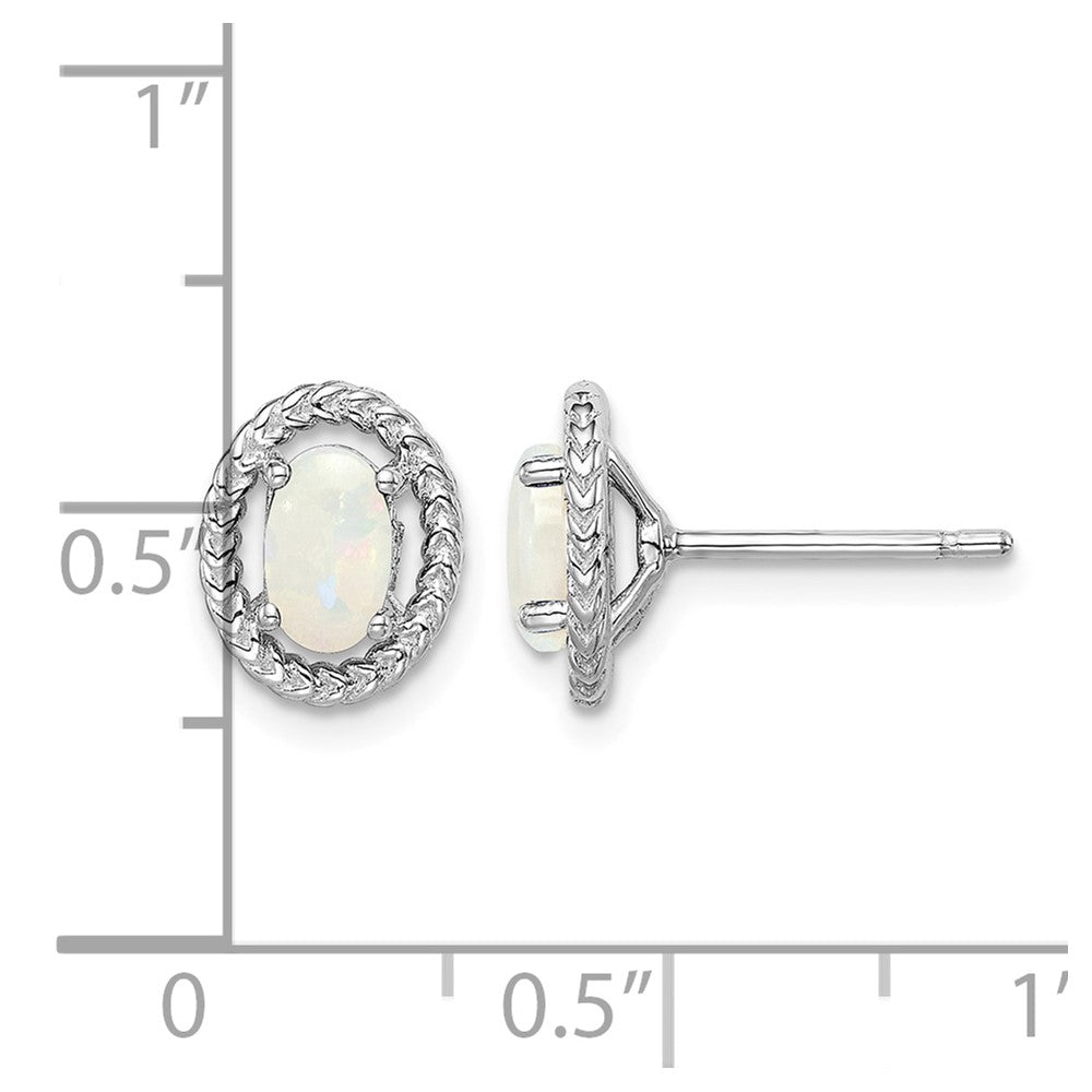 Sterling Silver Rhod-plat Milky Opal Oval Post Earrings