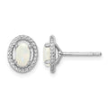 Sterling Silver Rhod-plat Milky Opal Oval Post Earrings