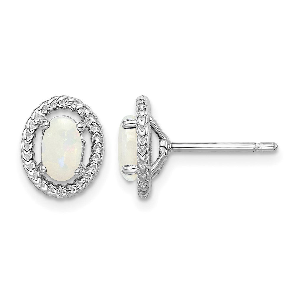 Sterling Silver Rhod-plat Milky Opal Oval Post Earrings