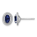 Sterling Silver Rhod-plat Create Sapphire Oval Post Earrings