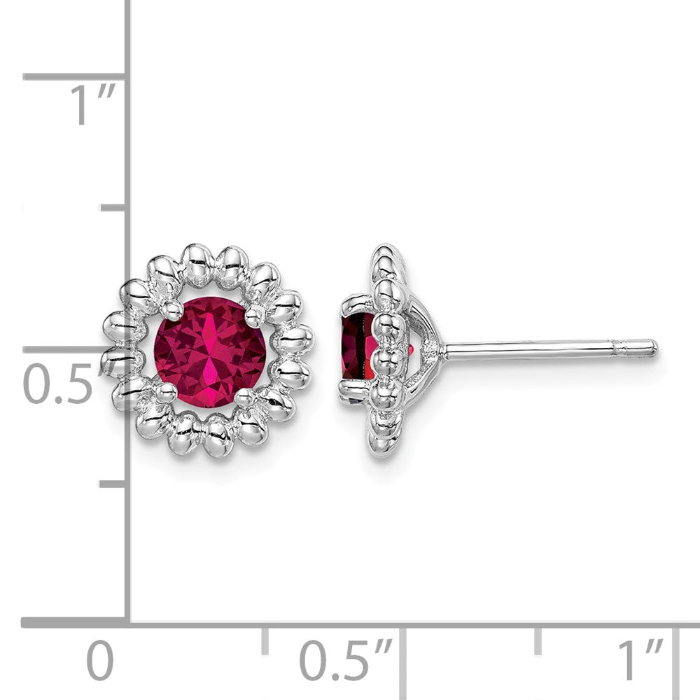 Sterling Silver Rhod-plat Created Ruby Earrings