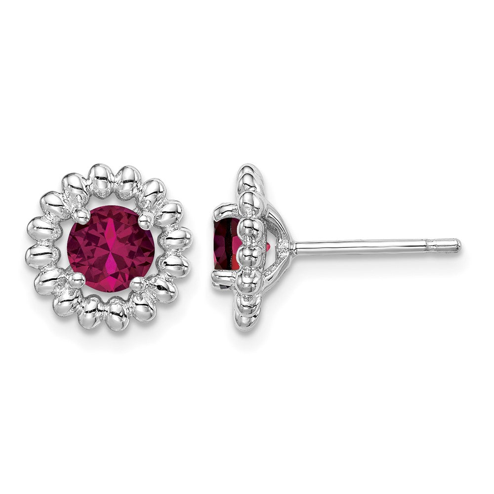 Sterling Silver Rhod-plat Created Ruby Earrings
