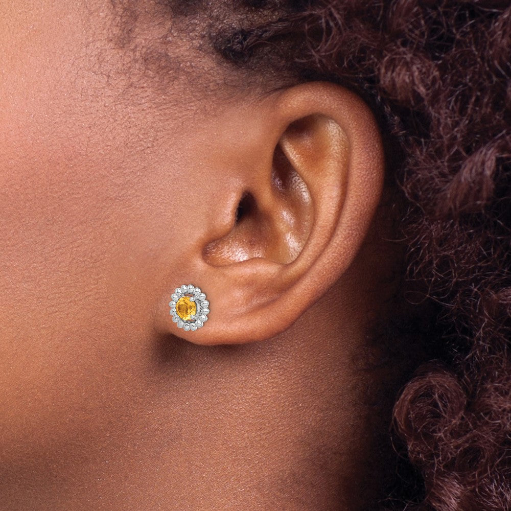 Sterling Silver Rhod-plat Citrine Earrings