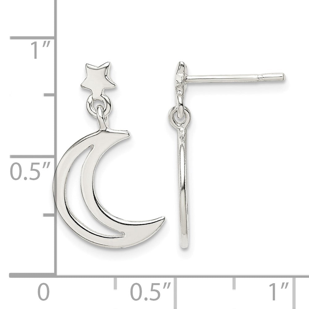 Sterling Silver Star and Moon Dangle Earrings