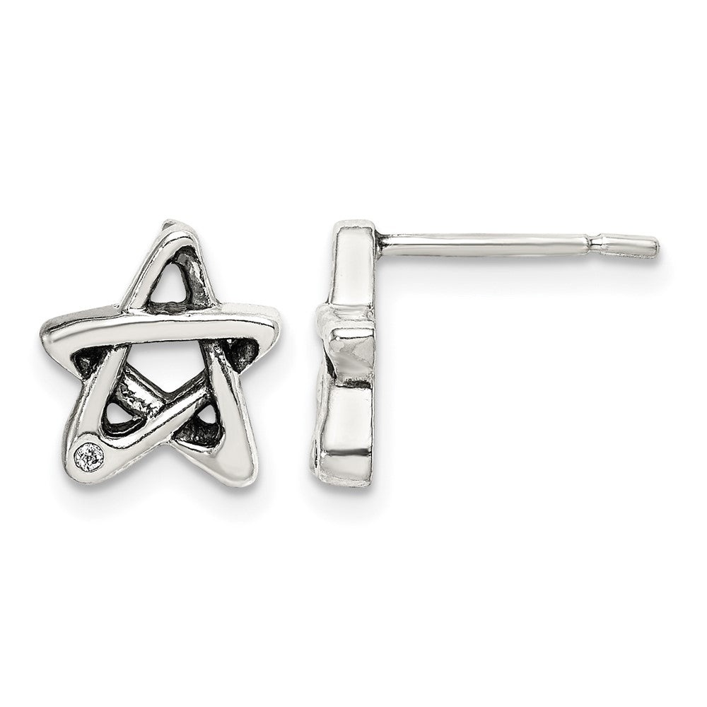 Sterling Silver CZ Antiqued Star Earrings
