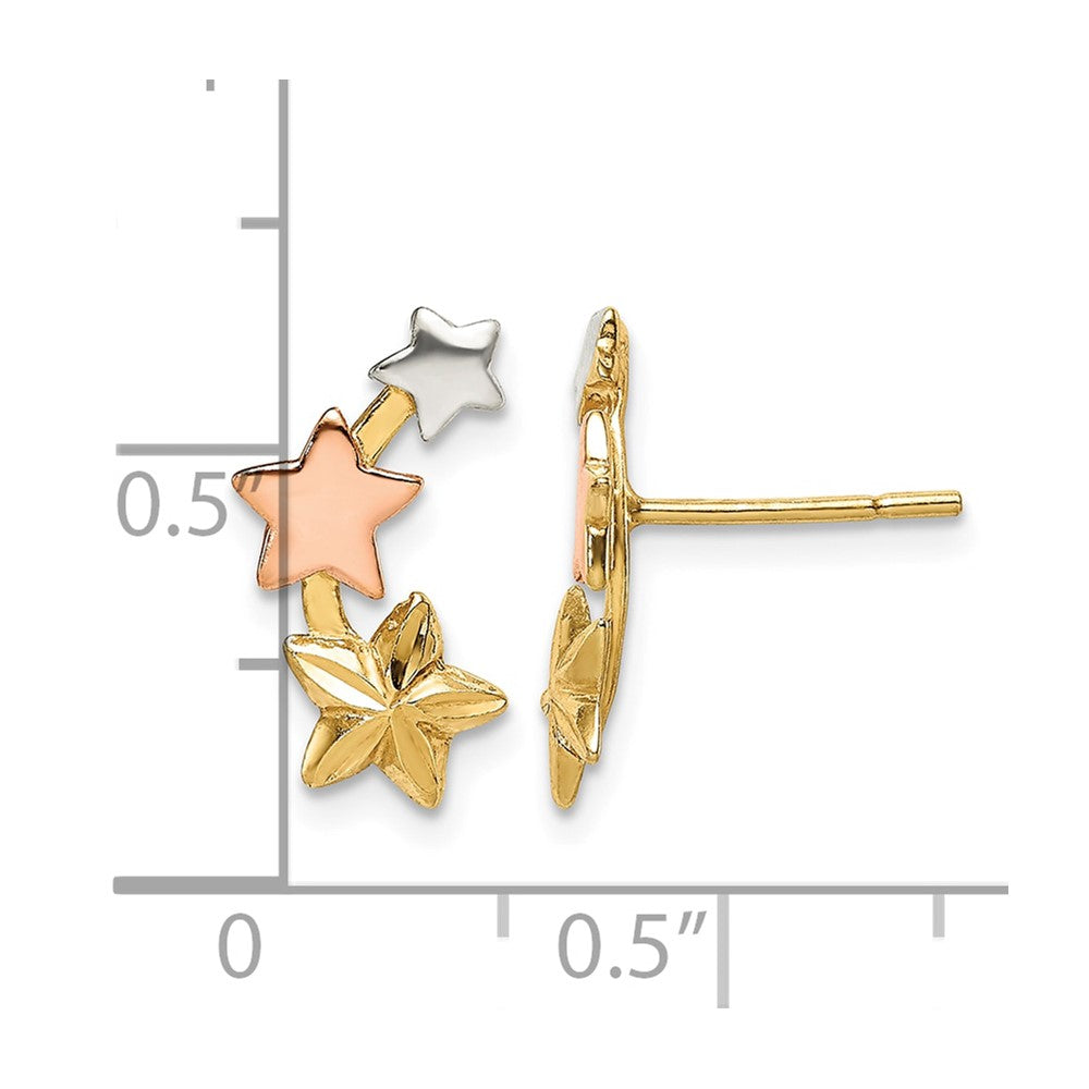 Sterling Silver and Flash Yellow and Rose Gold Plated Star Earrings