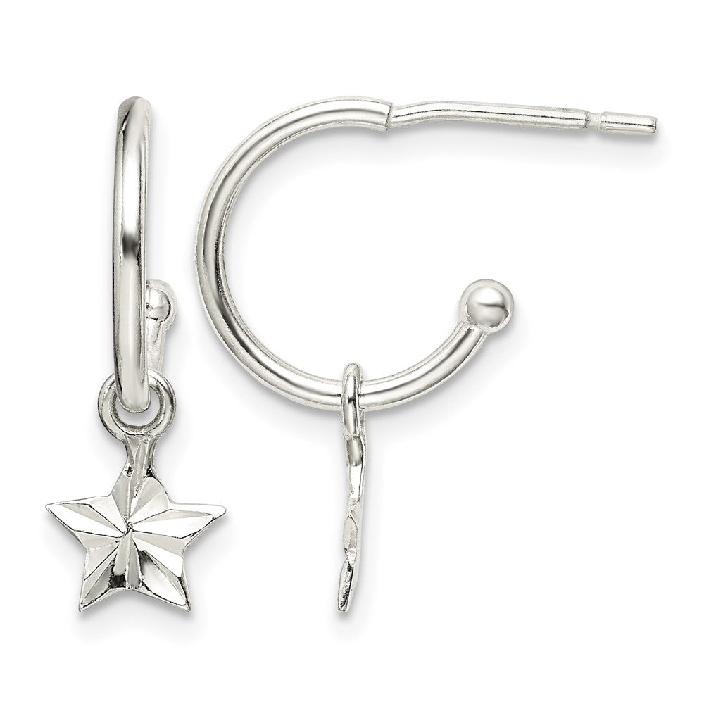 Sterling Silver Star Dangle Hoop Earrings