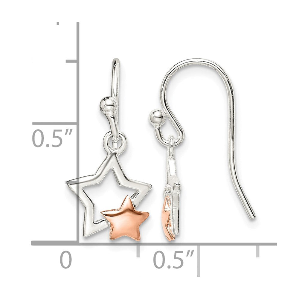 Sterling Silver and Rose-tone Star Dangle Earrings