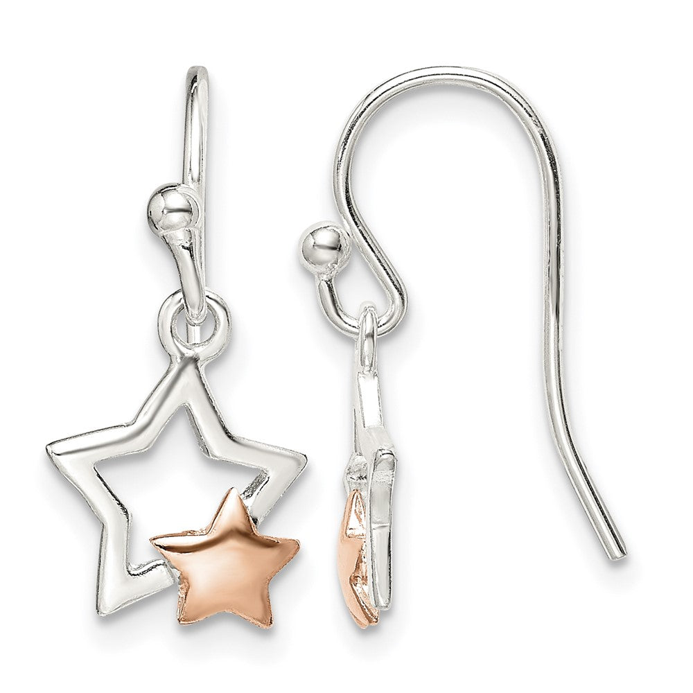 Sterling Silver and Rose-tone Star Dangle Earrings