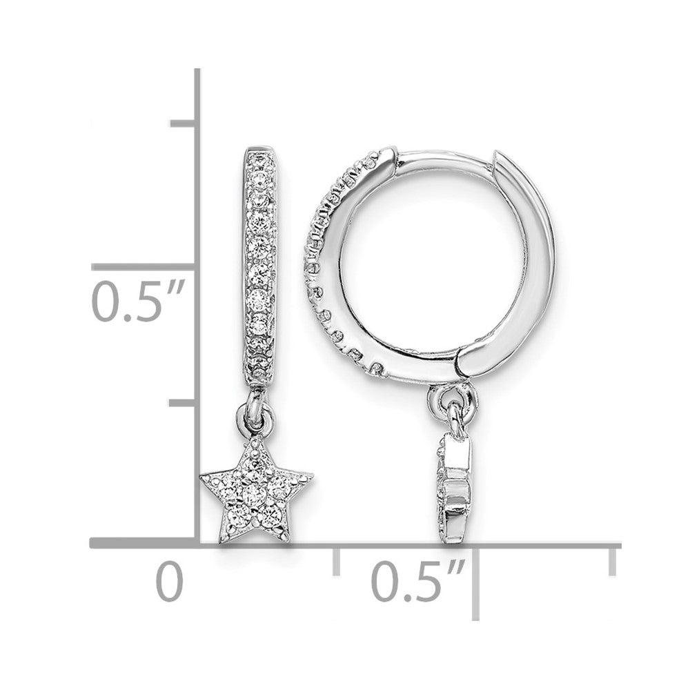 Sterling Silver Rhodium-Plated CZ Hoops with Star Dangle Earrings