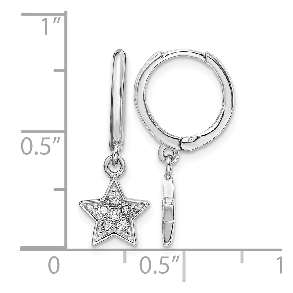 Sterling Silver Rhodium-Plated Hoops with CZ Star Dangle Earrings