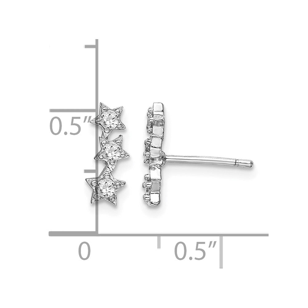 Sterling Silver Rhodium-Plated CZ Triple Star Stud Earrings