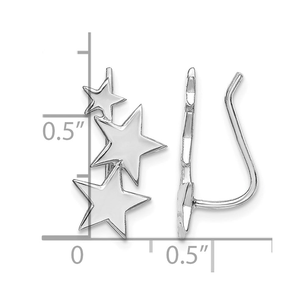 Sterling Silver RH-plated Polished Graduating Stars Ear Climber Earrings