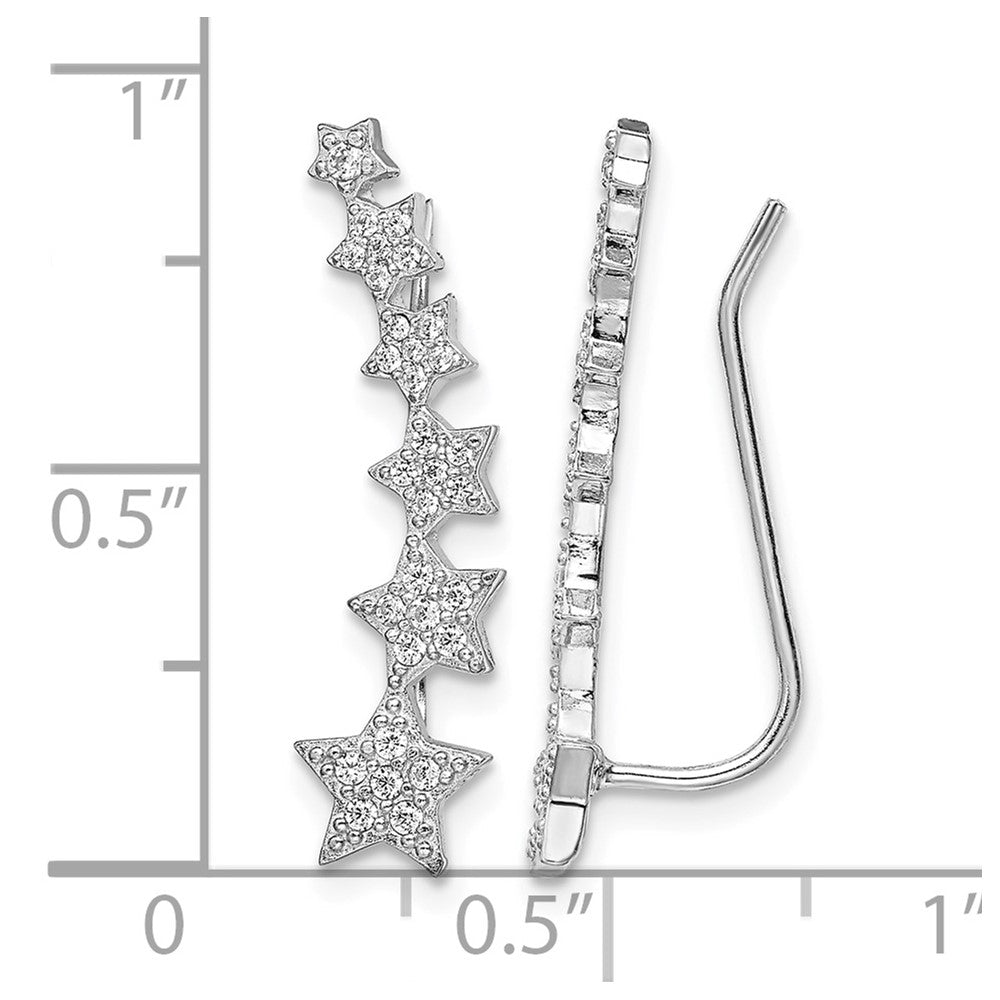 Sterling Silver Rhodium-plated Graduating CZ Stars Ear Climber Earrings