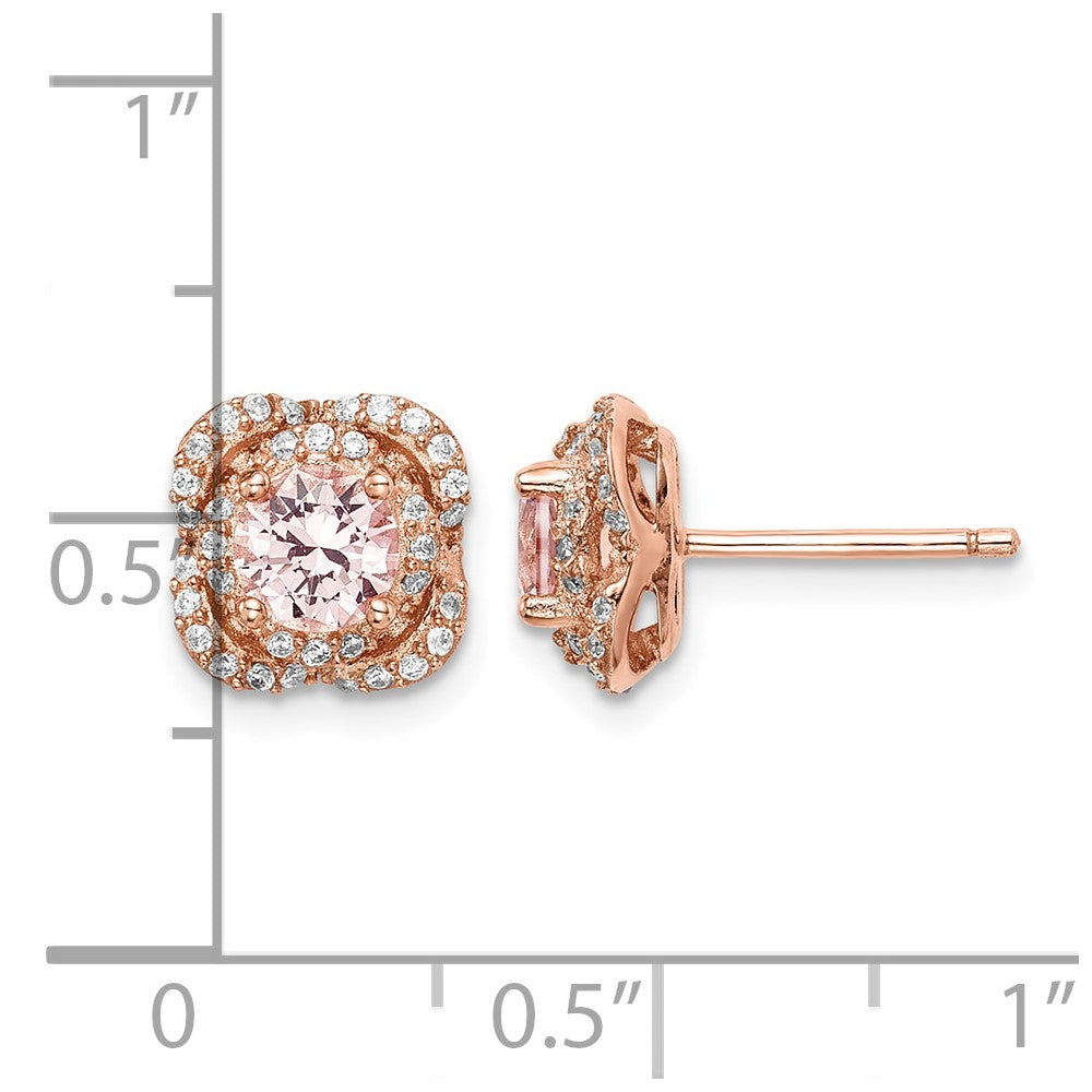 Sterling Silver Rose Gold-plated Polished Pink Crystal & CZ Post Earrings