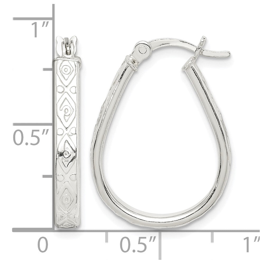 Sterling Silver Patterned 3mm Teardrop Hoop Earrings