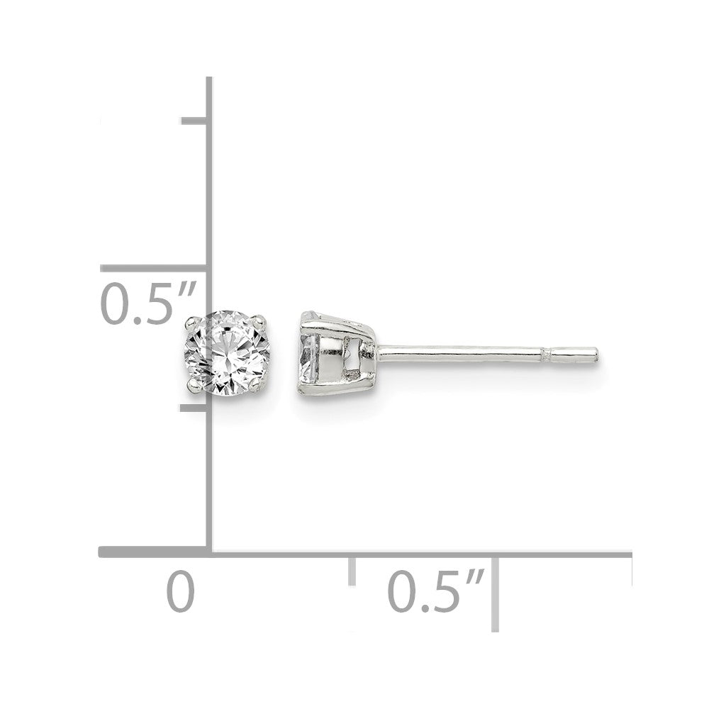 Sterling Silver Polished 4mm Round CZ Stud Earrings