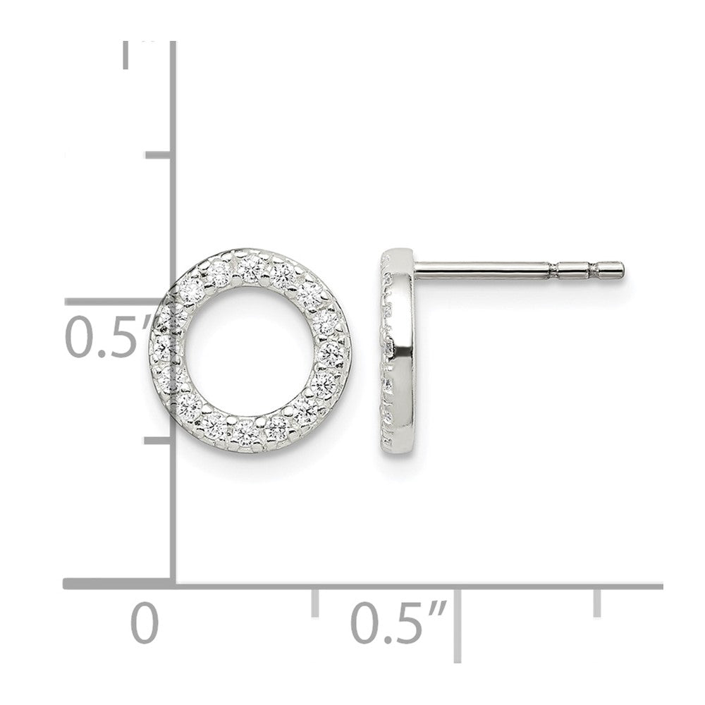 Sterling Silver Polished CZ Circle Post Earrings