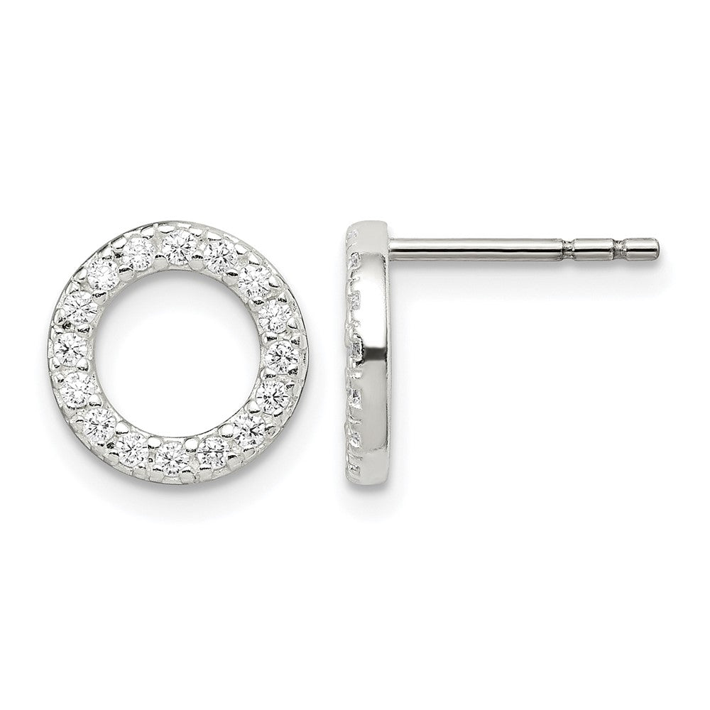 Sterling Silver Polished CZ Circle Post Earrings