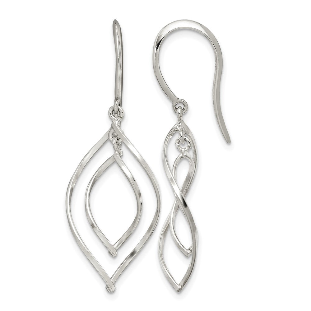 Sterling Silver Polished Fancy Twisted Marquise Shaped Dangle Earrings