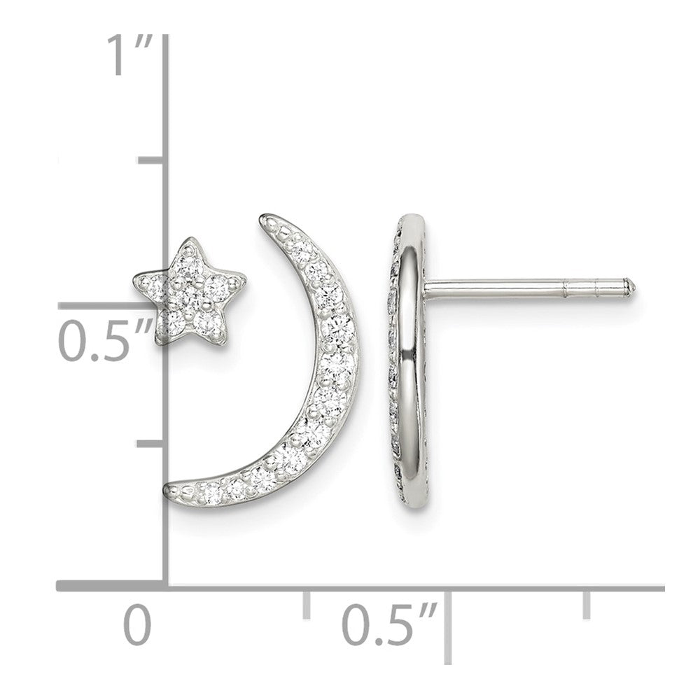Sterling Silver Polished CZ Moon and Star Post Earrings