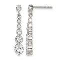 Sterling Silver Polished CZ Journey Post Dangle Earrings