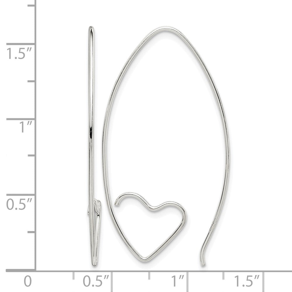 Sterling Silver Rhodium-plated Heart Threader Earrings