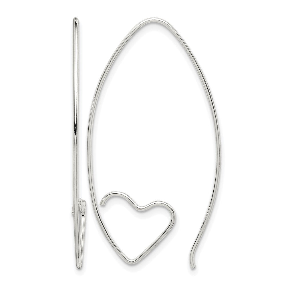 Sterling Silver Rhodium-plated Heart Threader Earrings