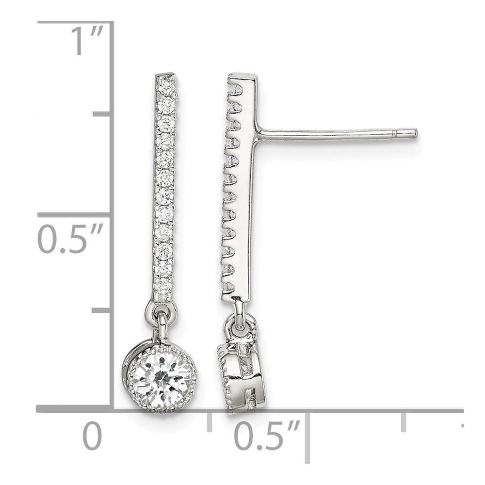 Sterling Silver Rhodium-plated Polished CZ Bar Post Dangle Earrings